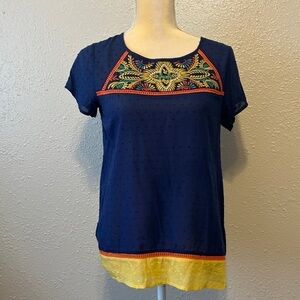 Thml‎ Blue Embroidered Boho Top Size S